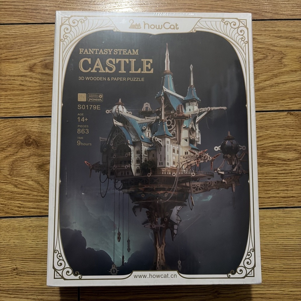 NEW How Cat Fantasy Steam Castle 3D Wooden Puzzle & Inverted World Building Set